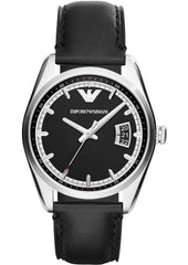 Emporio Armani AR6014 Black dial Black Leather strap Watch