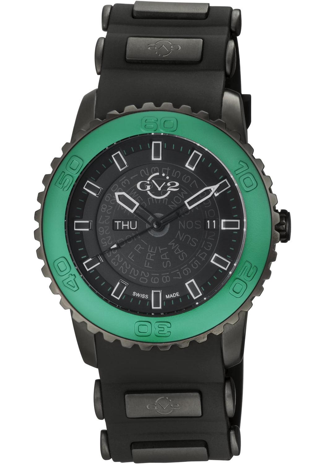 GEVRIL 9705 GREEN AURORA Black dial 45mm Silicon Strap Swiss Watch