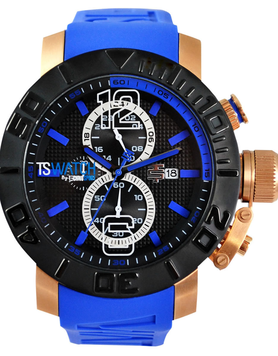 TECHNOSPORT TS-230-3 50mm  Black and Blue dial Chronograph watch 😉