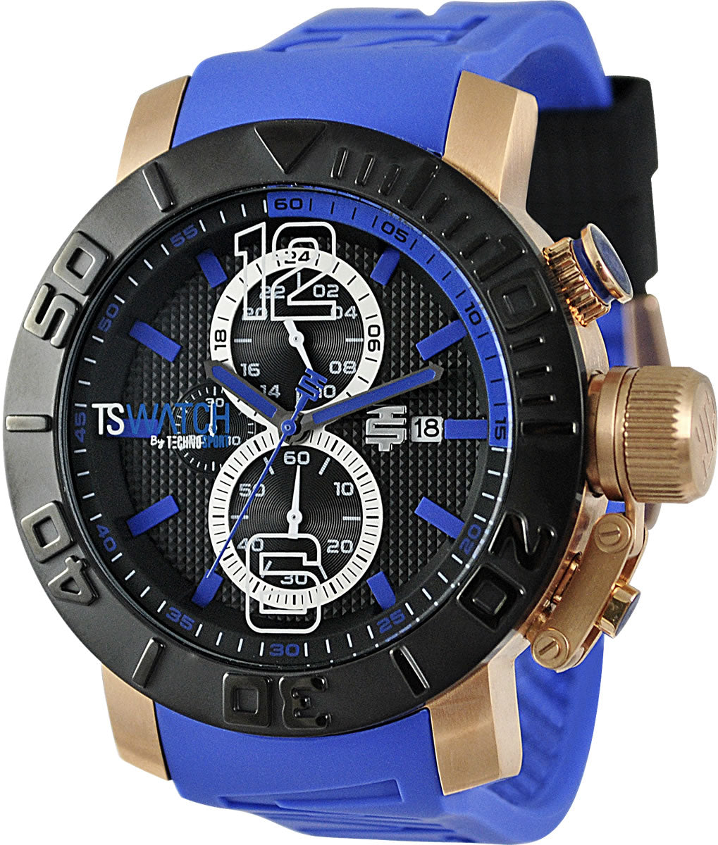 TECHNOSPORT TS-230-3 50mm  Black and Blue dial Chronograph watch 😉