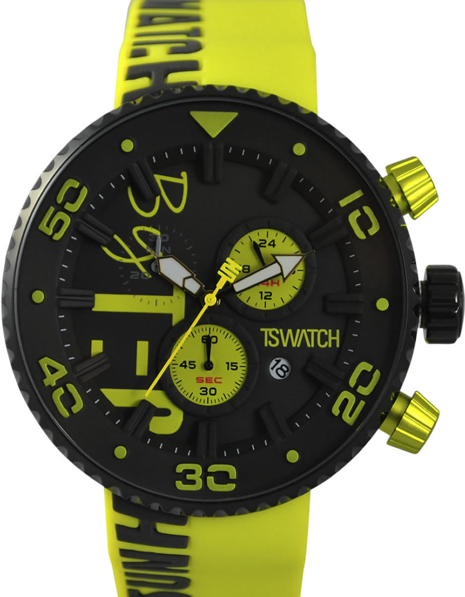 TECHNOSPORT TS-300-5 44mm  Black and Yellow dial Chronograph watch 😉