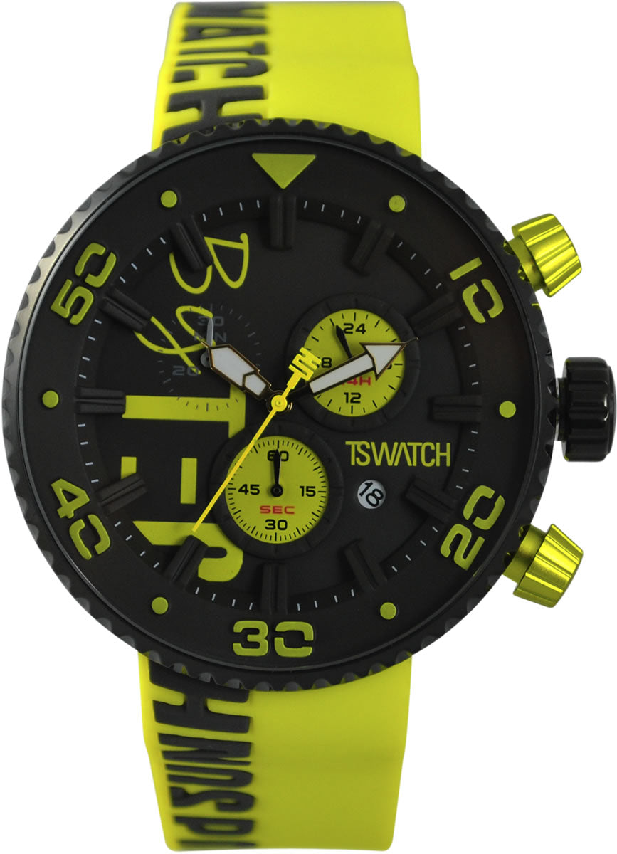 TECHNOSPORT TS-300-5 44mm  Black and Yellow dial Chronograph watch 😉