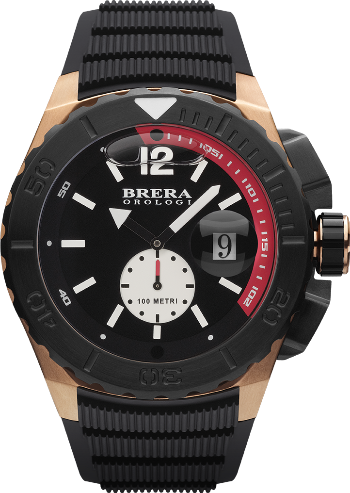 BRERA ACQUA DIVER BRAQS4803 Black Dial Black Rubber strap Watch